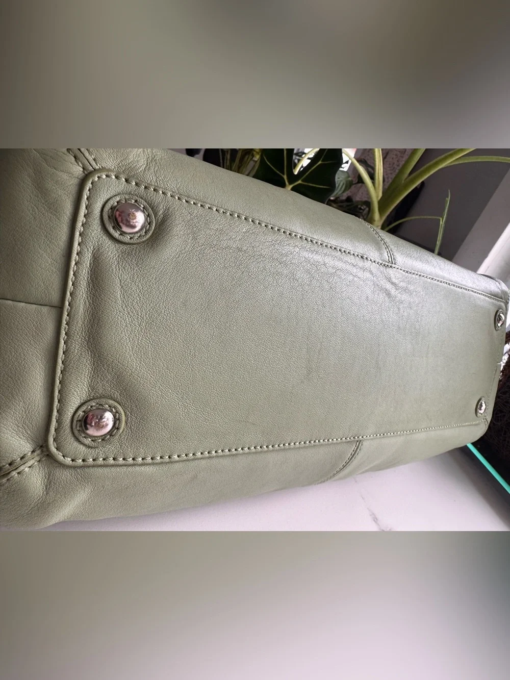 Coach Mint Green Leather Tote + Matching Wallet Set